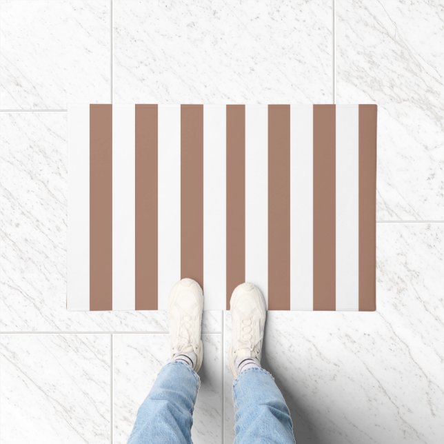 ヴィンテージ垂直ストライプモチャムースホワイト ドアマット (室内)