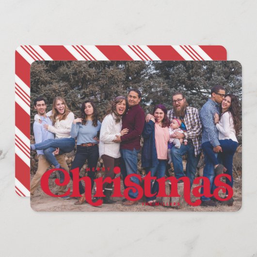ヴィンテージ型クリスマスカードキャンディストライプバック 案内状 (正面/裏面)