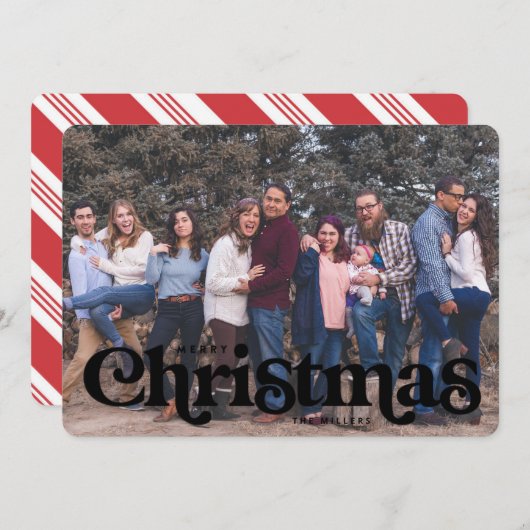 ヴィンテージ型クリスマスカードキャンディストライプーバック 案内状 (正面/裏面)