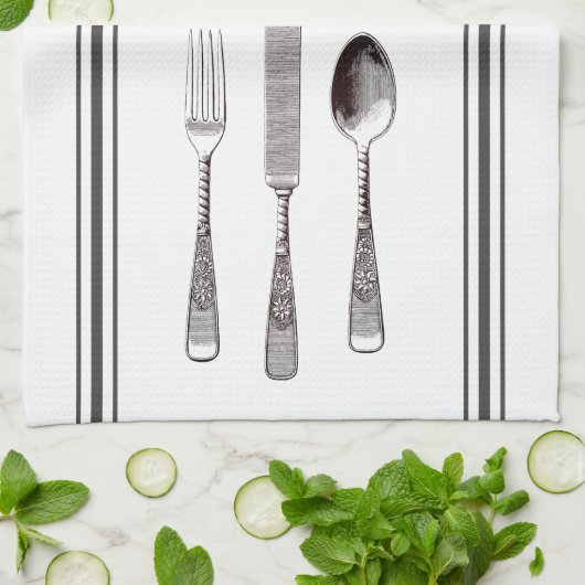 ヴィンテージ型フォークスプーンナイフ刃物 キッチンタオル (折り畳み)