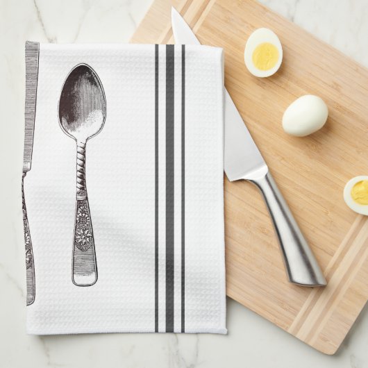ヴィンテージ型フォークスプーンナイフ刃物 キッチンタオル (四つ折り)