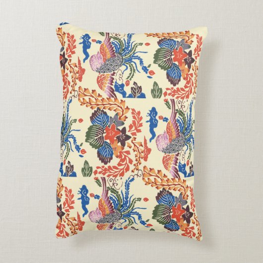 ヴィンテージ型紅型：桐とフェニックス アクセントクッション (裏面(縦))