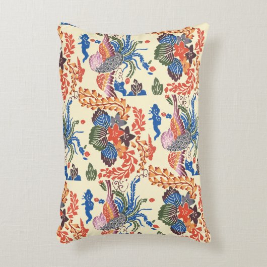 ヴィンテージ型紅型：桐とフェニックス アクセントクッション (正面(垂直))