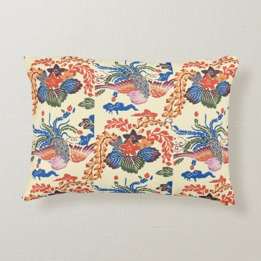 ヴィンテージ型紅型：桐とフェニックス アクセントクッション (裏面)