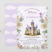 ヴィンテージ城のフェアリーテイル誕生日テーマ（妖精付き） 招待状 (正面/裏面)