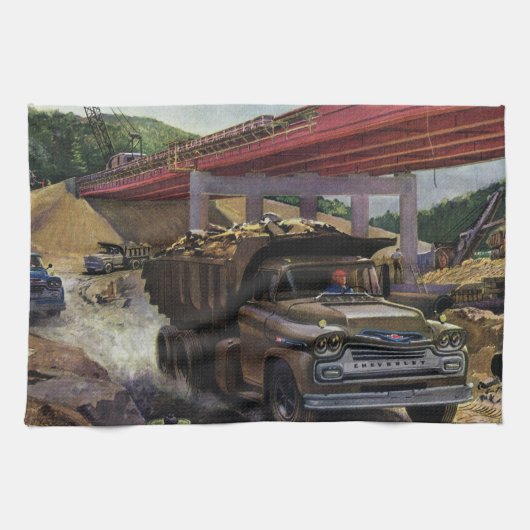 ヴィンテージ場の建築ダンプトラック キッチンタオル (横)