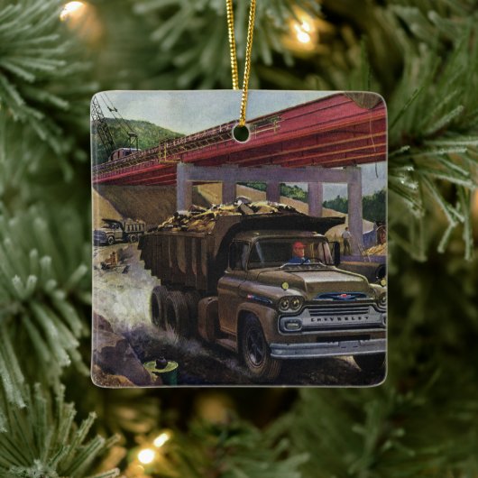 ヴィンテージ場の建築ダンプトラック セラミックオーナメント (ツリー)