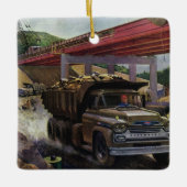 ヴィンテージ場の建築ダンプトラック セラミックオーナメント (正面)