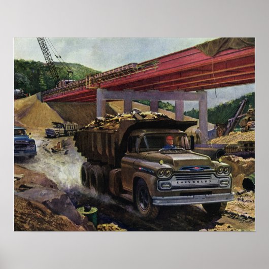 ヴィンテージ場の建築ダンプトラック ポスター (正面)