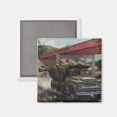 ヴィンテージ場の建築ダンプトラック マグネット (正面/裏面)