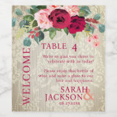 ヴィンテージ壁紙とバラ結婚のテーブル番号 ワインラベル (シングルラベル)