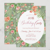 ヴィンテージ壁紙のバラ フラワーパターン 80歳 招待状 (正面/裏面)