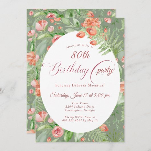 ヴィンテージ壁紙バラフローラ80th 招待状 (正面/裏面)