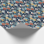 ヴィンテージ壁紙バードと花模様ネイビー ラッピングペーパー (角)