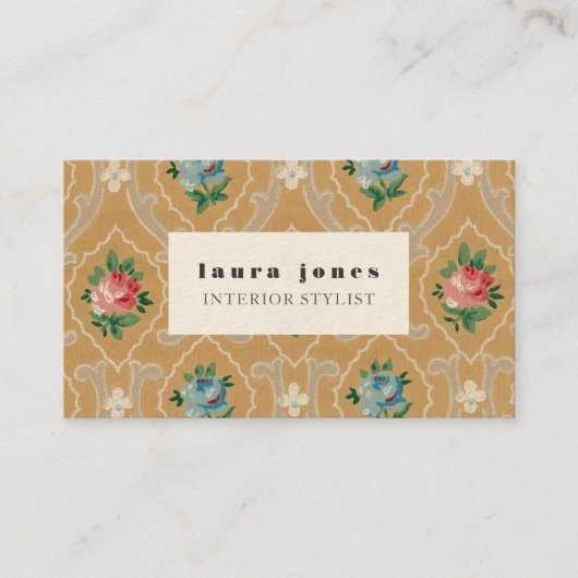 ヴィンテージ壁紙パターン美容師テンプレート 名刺 (正面)