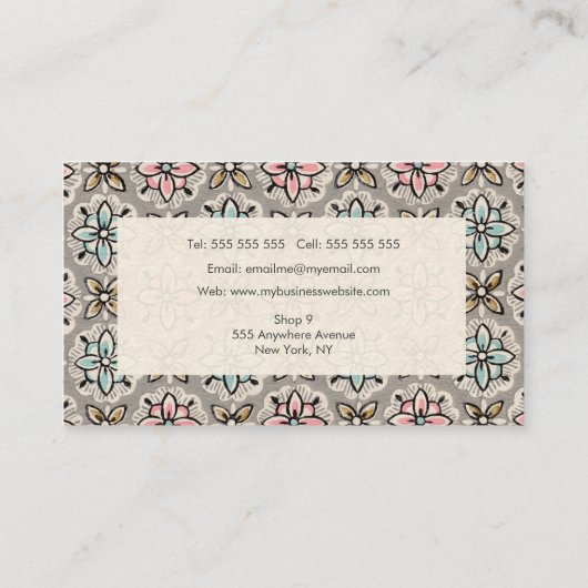 ヴィンテージ壁紙パターン美容師テンプレート 名刺 (裏面)