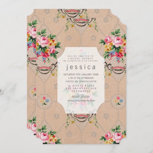 ヴィンテージ壁紙フランスのの花柄招待状 招待状 (正面/裏面)