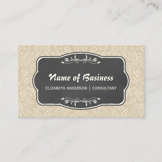 ヴィンテージ壁紙ベージュダマスクと黒板 名刺 (正面)