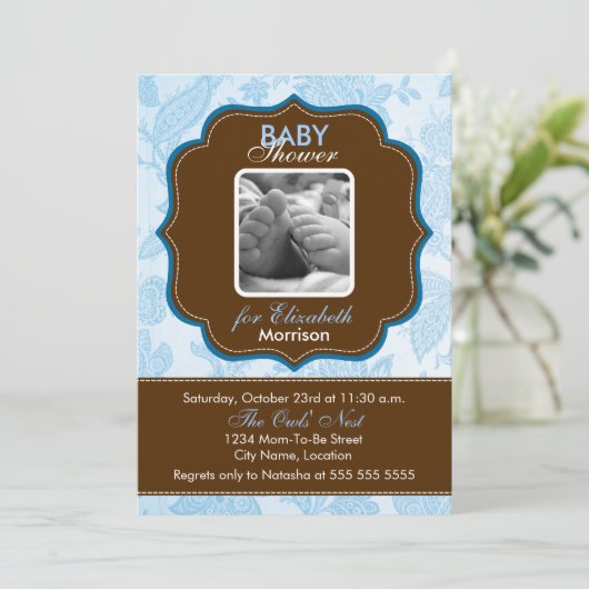 ヴィンテージ壁紙男の赤ちゃんシャワー 招待状 (スタンド正面)