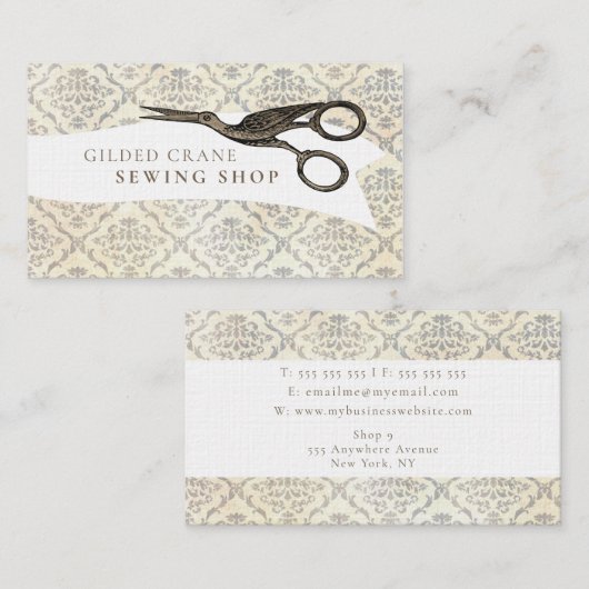 ヴィンテージ壁紙金箔張り鳥鋏 名刺 (正面/裏面)