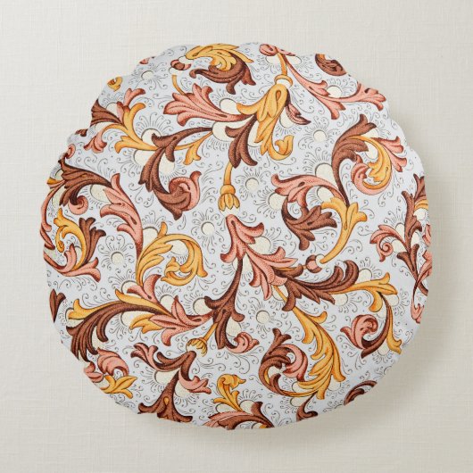 ヴィンテージ壁紙 – 18世紀の花柄 ラウンドクッション (正面)