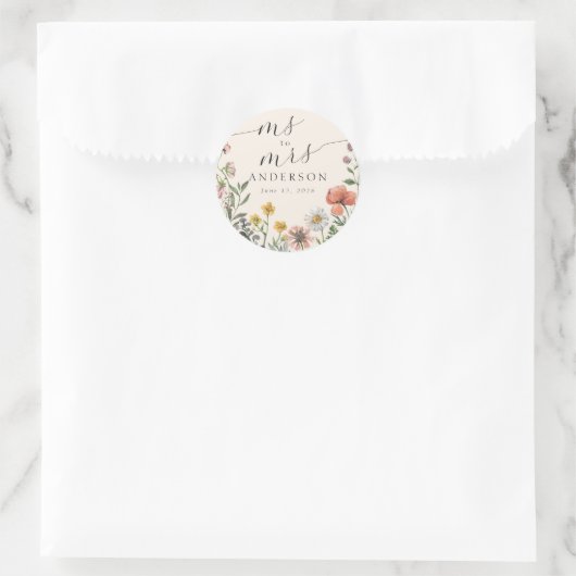 ヴィンテージ夏のワイルドフラワーMsへミセス・ブライダルシャワー ラウンドシール (バッグ)