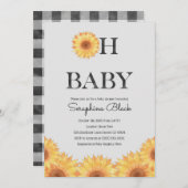 ヴィンテージ夏の水色ひまわり赤ちゃんシャワー 招待状 (正面/裏面)