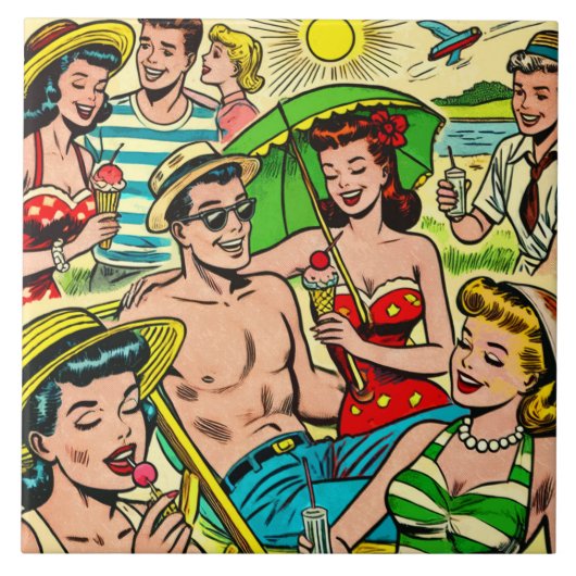 ヴィンテージ夏の漫画 タイル (正面)