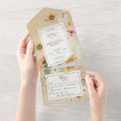 ヴィンテージ夏ひまわりイエローディナー オールインワン招待状 (貼ってはがせる)