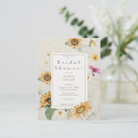 ヴィンテージ夏ひまわりクリームシャワー招待状 ポストカード (スタンド正面)