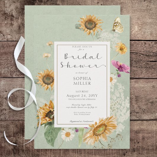ヴィンテージ夏ひまわりフローラシャワー招待状 招待状