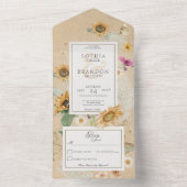 ヴィンテージ夏ひまわり黄色Noディナー オールインワン招待状 (内側)