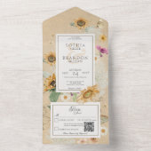 ヴィンテージ夏ひまわり黄色QRコード オールインワン招待状 (内側)