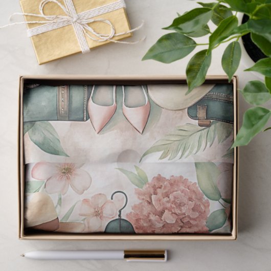 ヴィンテージ夏休み旅行のスーツケース 薄葉紙 (ギフト)