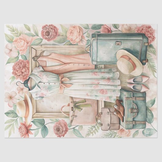 ヴィンテージ夏休み旅行のスーツケース 薄葉紙 (正面)