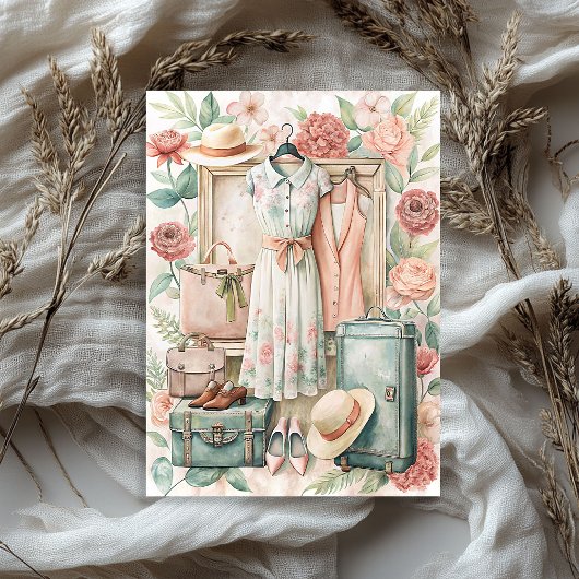 ヴィンテージ夏休み旅行のスーツケース 薄葉紙