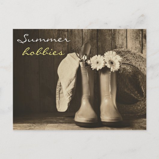 ヴィンテージ夏園芸用具はがき ポストカード (正面)