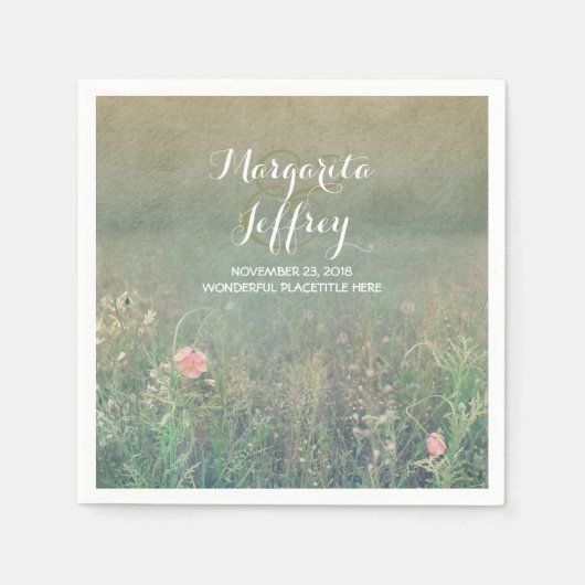 ヴィンテージ夏結婚草地紙ナプキン スタンダードカクテルナプキン (正面)