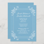 ヴィンテージ夕暮れ青と白の渦巻結婚き柱 招待状 (正面/裏面)