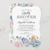 ヴィンテージ多汁性フローラ赤ちゃんシャワー 招待状 (正面/裏面)