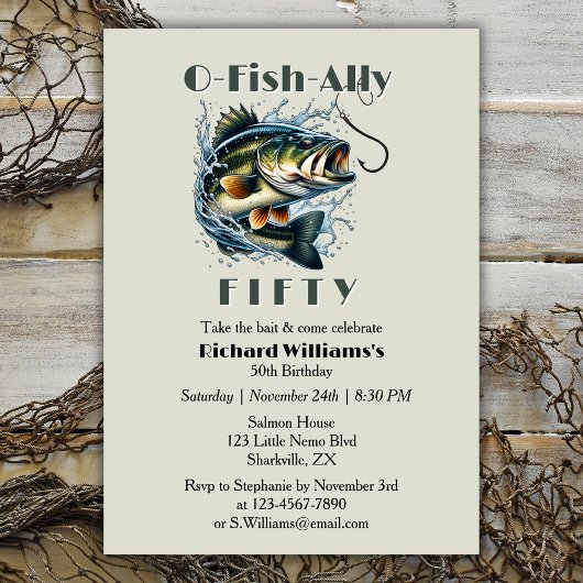 ヴィンテージ大きな魚の餌IshAlly 50誕生日 招待状