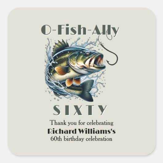 ヴィンテージ大きな魚の餌IshAlly 60誕生日 スクエアシール (正面)