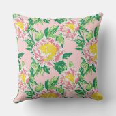 ヴィンテージ大ピンクと黄色の牡丹フローラ クッション (裏面)