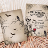 ヴィンテージ大人スカルハロウィーン誕生日パーティー 招待状