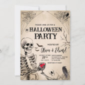 ヴィンテージ大人スカルハローウィンパーティ招待状 招待状 (正面)