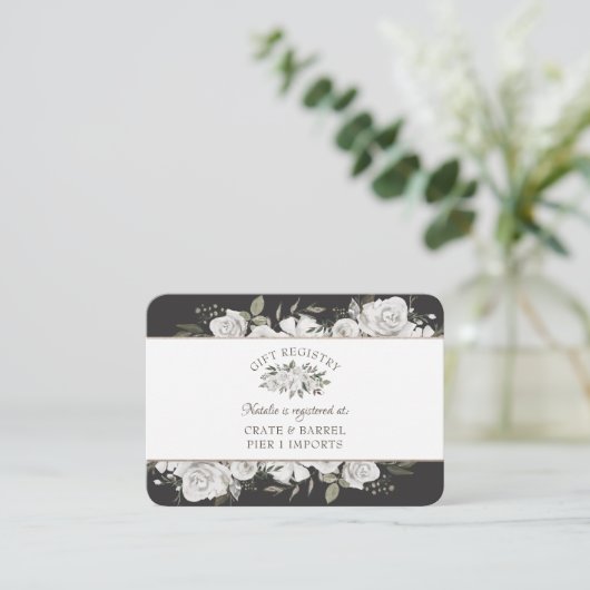 ヴィンテージ大切なフローラブライダルシャワーギフトレジストリ エンクロージャーカード (スタンド正面)