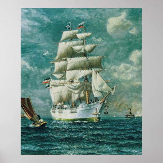 ヴィンテージ大型ホワイトソ絵画ールボート(1895年) ポスター (正面)