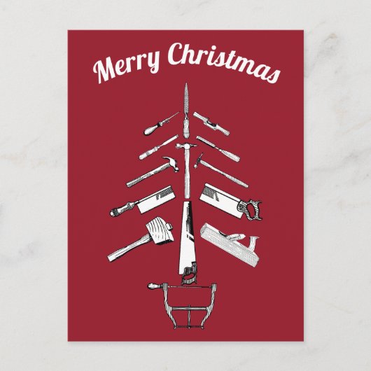 ヴィンテージ大工ツールのクリスマスプレゼント シーズンポストカード (正面)