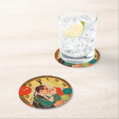 ヴィンテージ大晦日カップル ラウンドペーパーコースター (インサイチュ)