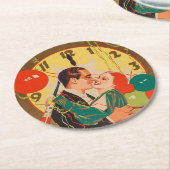 ヴィンテージ大晦日カップル ラウンドペーパーコースター (アングル)